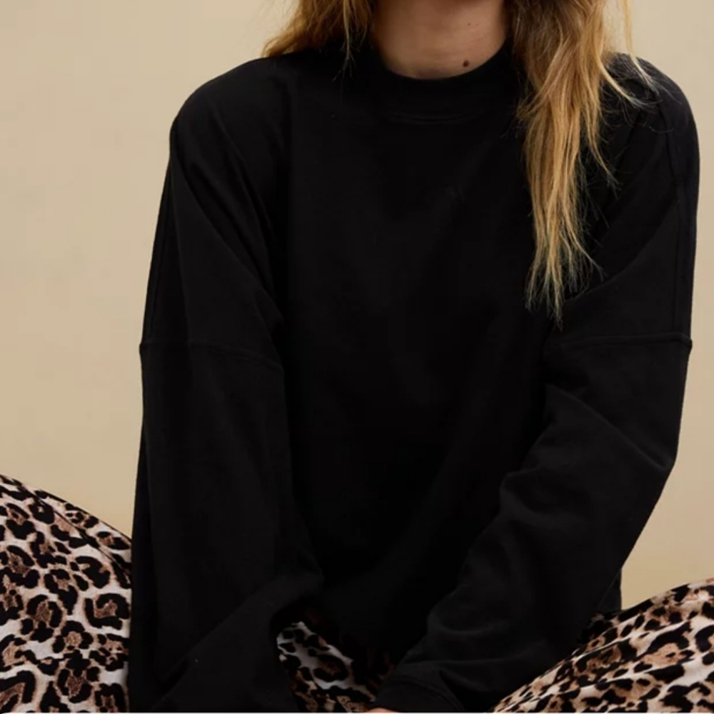 Aerie Cozy Black Long Sleeve Mock Neck Drop Shoulder Top Size M New
